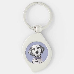 Dalmatisk målning - Cute Original Hund Art Swirl Silverfärgad Nyckelring