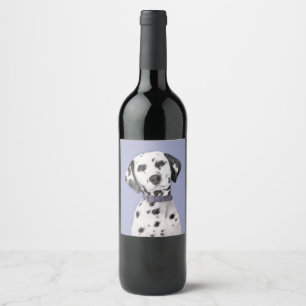 Dalmatisk målning - Cute Original Hund Art Vinflaska Etikett
