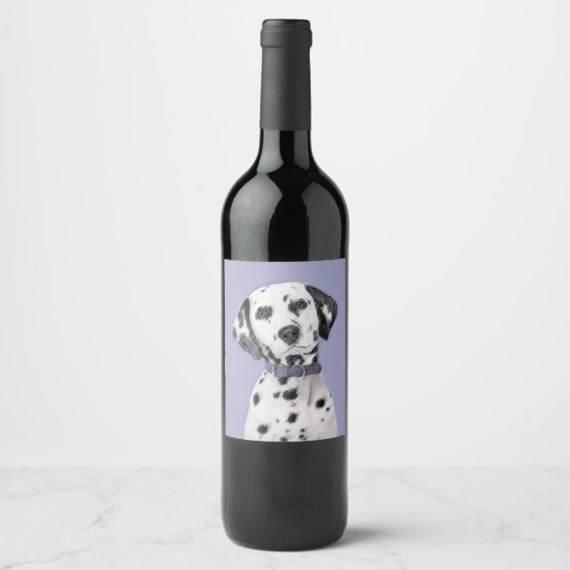 Dalmatisk målning - Cute Original Hund Art Vinflaska Etikett (Framsida)