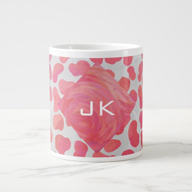 Dalmatisk Rosa och vit med Monogram Jumbo Mugg (Framsidan)