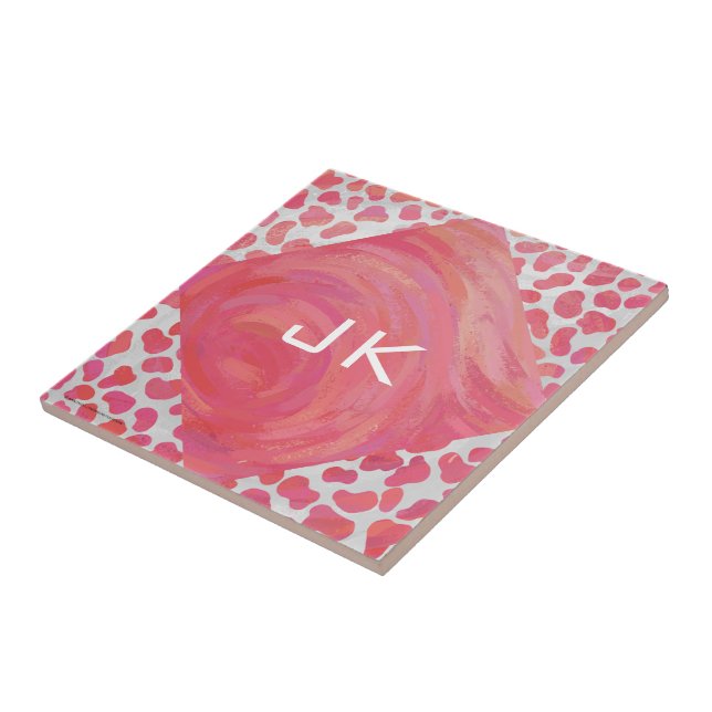 Dalmatisk Rosa och vit med Monogram Kakelplatta (Sidan)