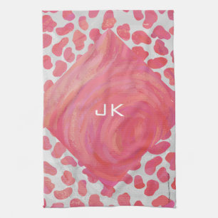 Dalmatisk Rosa och vit med Monogram Kökshandduk