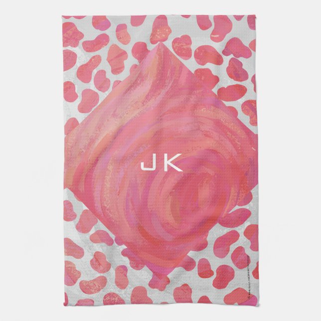 Dalmatisk Rosa och vit med Monogram Kökshandduk (Vertikal)