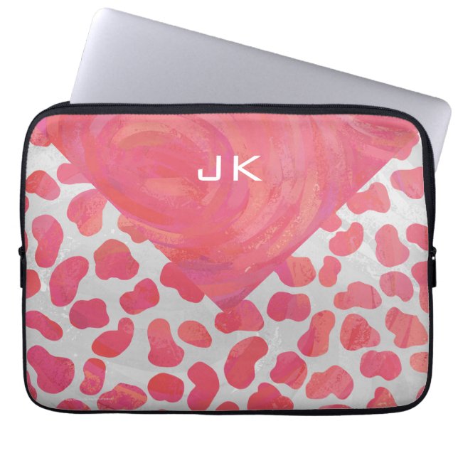Dalmatisk Rosa och vit med Monogram Laptop Sleeve (Framsidan)