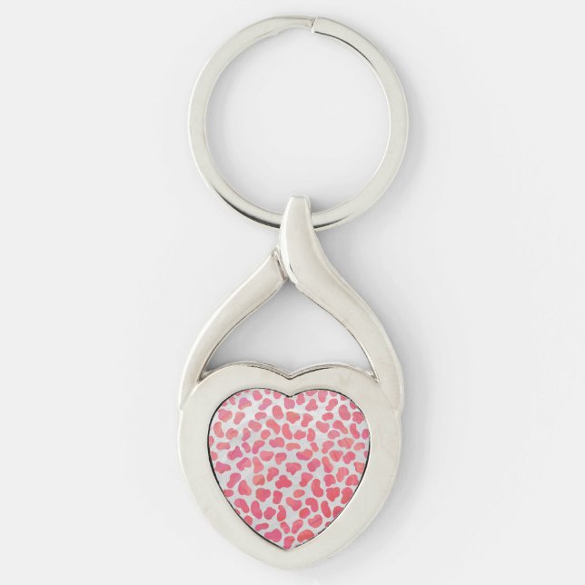 Dalmatisk Rosa och vit utskrift Twisted Heart Silverfärgad Nyckelring (Framsidan)