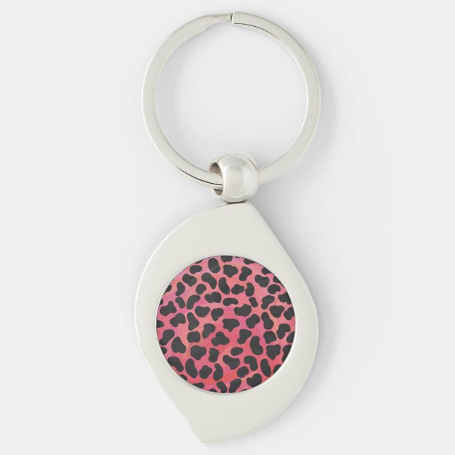 Dalmatisk svart och röd utskrift swirl silverfärgad nyckelring (Framsidan)