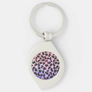 Dalmatisk svart och Rosa Skriv ut Swirl Silverfärgad Nyckelring
