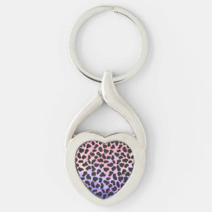 Dalmatisk svart och Rosa Skriv ut Twisted Heart Silverfärgad Nyckelring