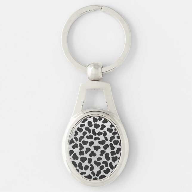 Dalmatisk svart och vit utskrift ovalt silverfärgad nyckelring (Framsidan)