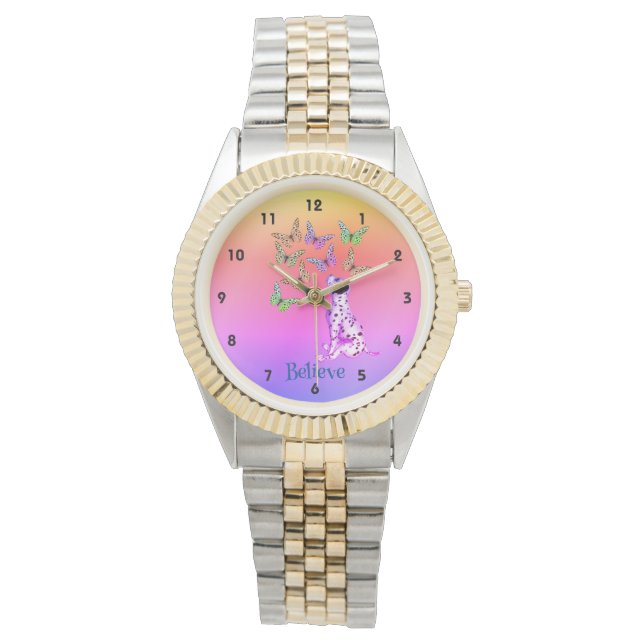 Dalmatisk valp och färgstarka fjärilar tror armbandsur (Framsida)