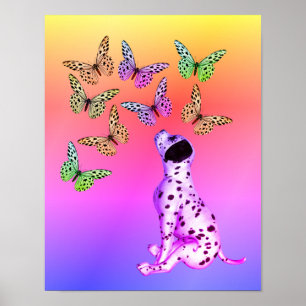Dalmatiska hundvalpar och färgade fjärilar poster