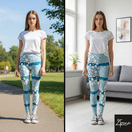 Dalmatiska prickar med havets blå breda linjer leggings