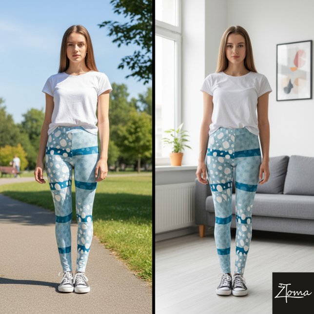 Dalmatiska prickar med havets blå breda linjer leggings (Skapare uppladdad)