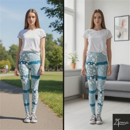 Dalmatiska prickar med havets blå breda linjer leggings