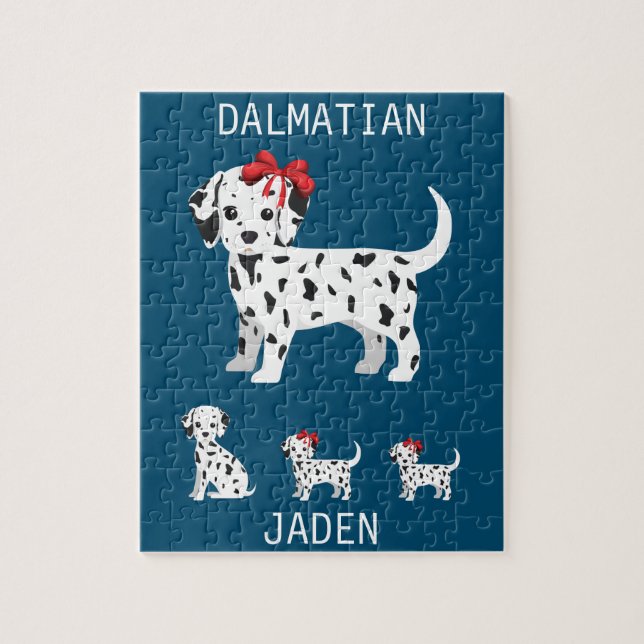 Dalmatiska valpar pussel med personlig namn. (Vertikal)