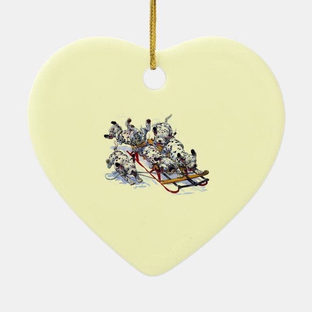 Dalmatiska Valper Sledding Julgransprydnad Keramik (Baksidan)