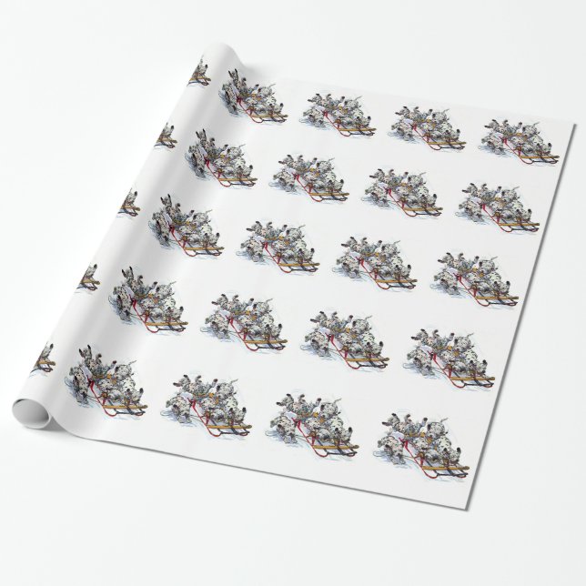 Dalmatiska Valper Sledding Presentpapper (Utrullad)