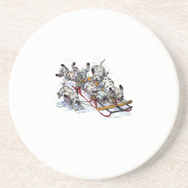 Dalmatiska Valper Sledding Underlägg (Framsidan)