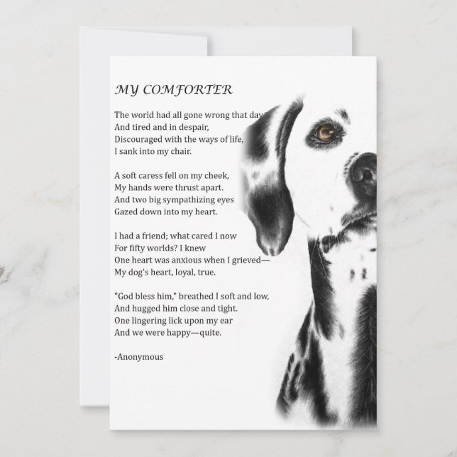 Dalmatiskt Hund Comforter Poetry Kort (Framsida)
