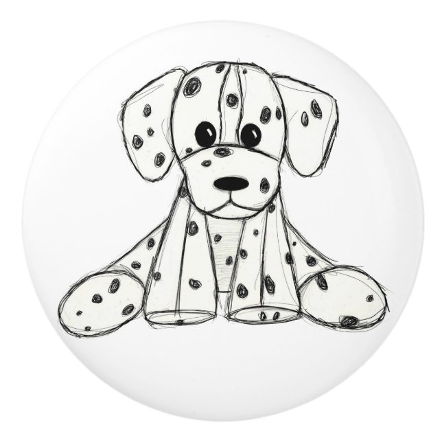 Dalmatiskt uppstoppat hund konturer svart knopp (Framsidan)