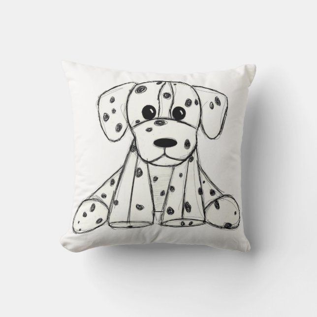Dalmatiskt uppstoppat hund konturer svart kudde (Framsida)