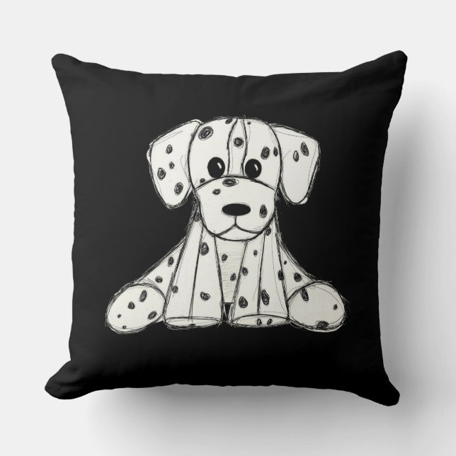 Dalmatiskt uppstoppat hund konturer svart kudde (Framsida)