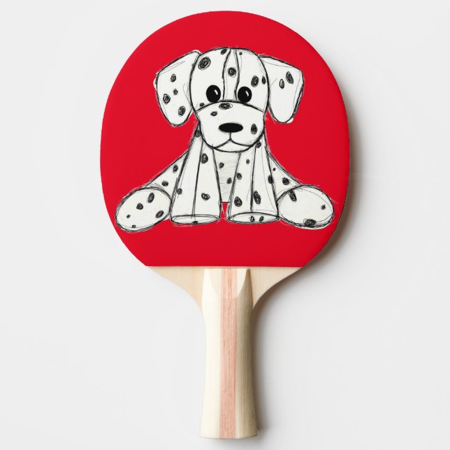 Dalmatiskt uppstoppat hund konturer svart pingisracket (Framsidan)