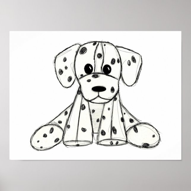 Dalmatiskt uppstoppat hund konturer svart poster (Framsidan)