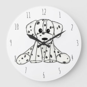 Dalmatiskt uppstoppat hund konturer svart stor klocka