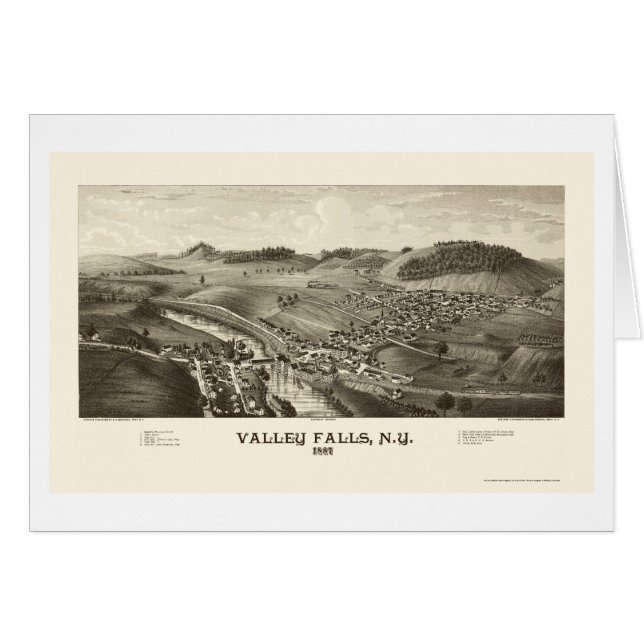 Dalnedgångar, panorama- karta för NY - 1887 Hälsningskort (Framsidan Horizontal)