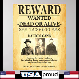 Dalton Gang Reward Offered Wanted Poster
