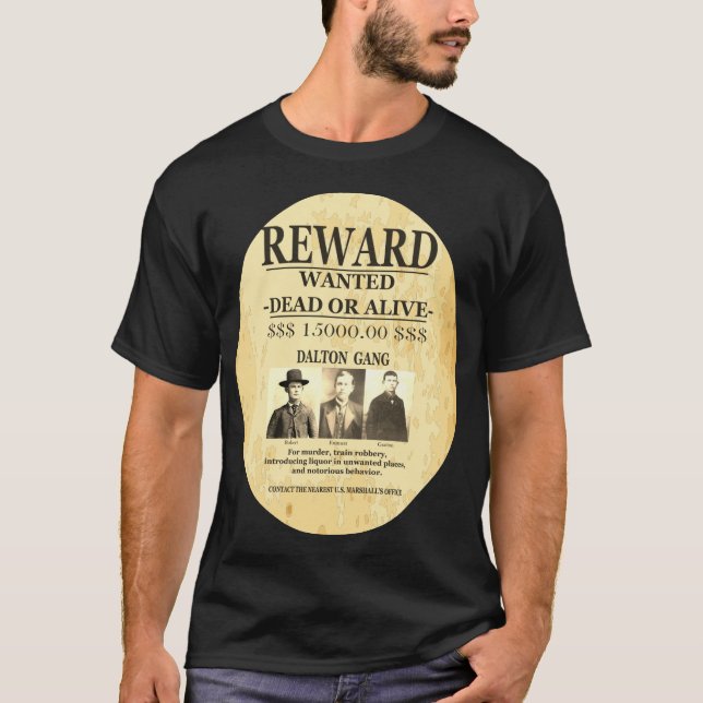 Dalton Gang Sepia 💰 Reward Offered WANTED T Shirt (Framsida)