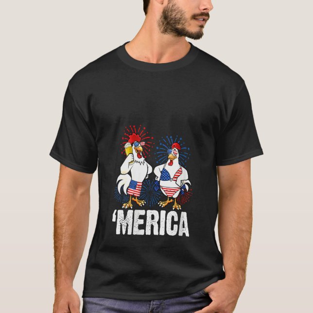 Dam 4 juli rolig kyckling öl dryck ame t shirt (Framsida)