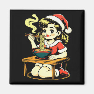 Dam Anime Ramen Jul Kawaii Tomte Tjej Äter J Magnet