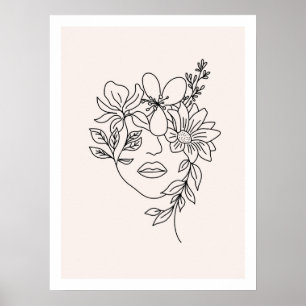 Dam ansikte med blommor och konsthandling Skriv ut Poster