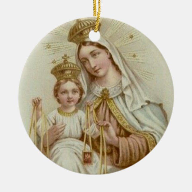 Dam av Mount Carmel med babyen Jesus Julgransprydnad Keramik (Framsidan)