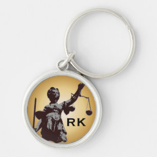 Dam av rättvisa med fjäll med monogramen rund silverfärgad nyckelring