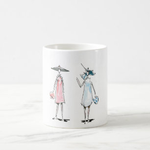 Dam av som äter lunch muggen kaffemugg