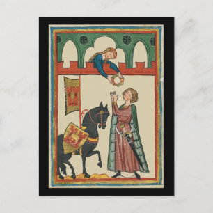 Dam Awarding Knight A Garland, 14:e århundradet Vykort