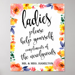 Dam Bathroom Bröllop Basket 8 x 10 Blommigt tecken Poster