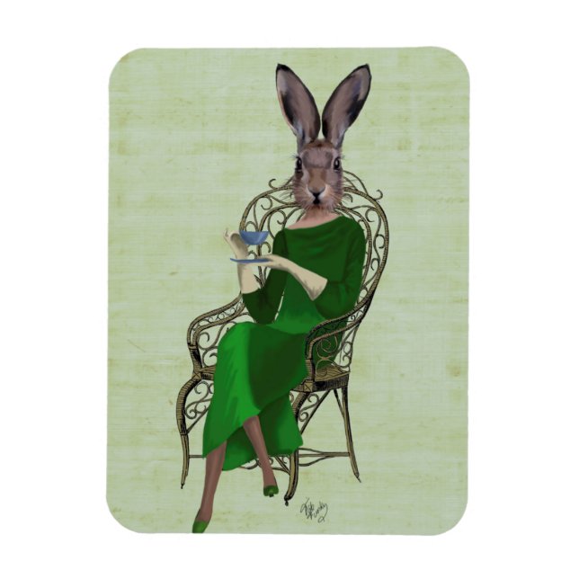 Dam Bella Rabbit som tar Tea 3 Magnet (Vertikal)
