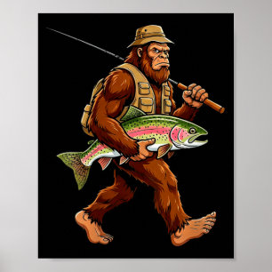 Dam Bigfoot Sasquatch Regnbåge Öring Fisk Poster
