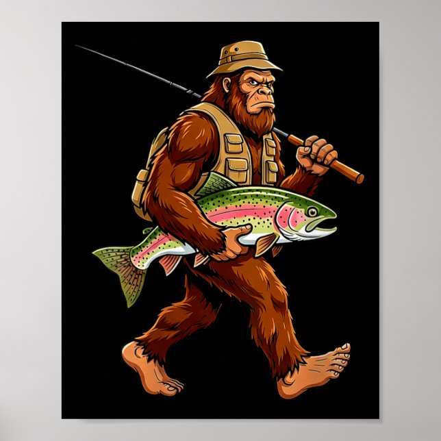 Dam Bigfoot Sasquatch Regnbåge Öring Fisk Poster (Framsidan)