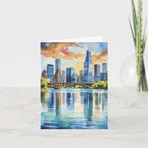 Dam Bird Sjö Austin Texas Watercolor Kort
