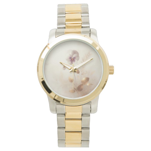 Dam Blommigt Oversized Two Tone Pansy Watch Armbandsur (Framsida)
