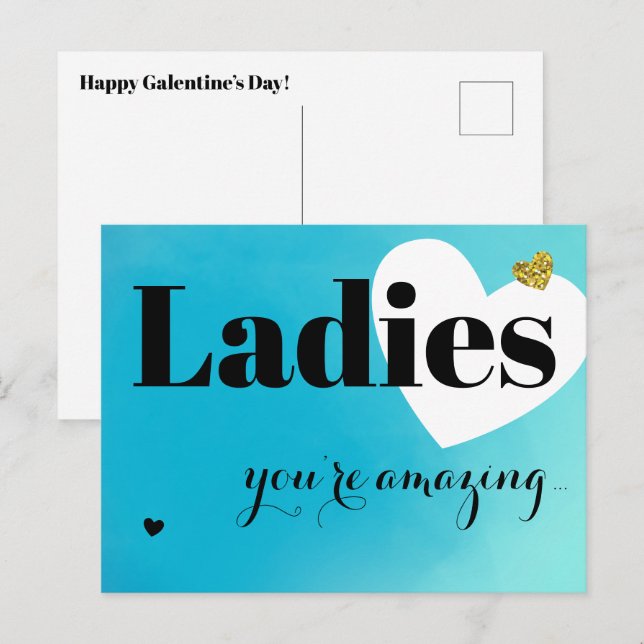 Dam Blue Galentine's Day Helg Vykort (Fram/baksida)