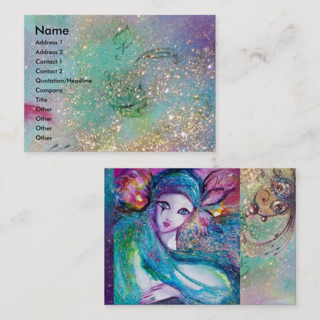 DAM BLUE MASK-Elegant,Beauty Salon,Makeup Artist Visitkort (Fram/baksida)