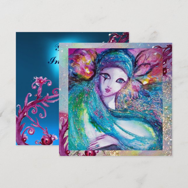 DAM BLUE MASK Elegant Masquerad Party,Sapphire Inbjudningar (Fram/baksida)