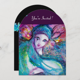 DAM BLUE MASK Elegant Masquerad Party,Teal Black Inbjudningar