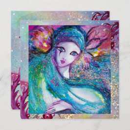 DAM BLUE MASK Masquerad Party Blommigt Sparkles Inbjudningar